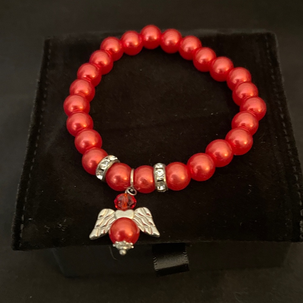 Elegant Red Beaded Bracelet with Angel Charm